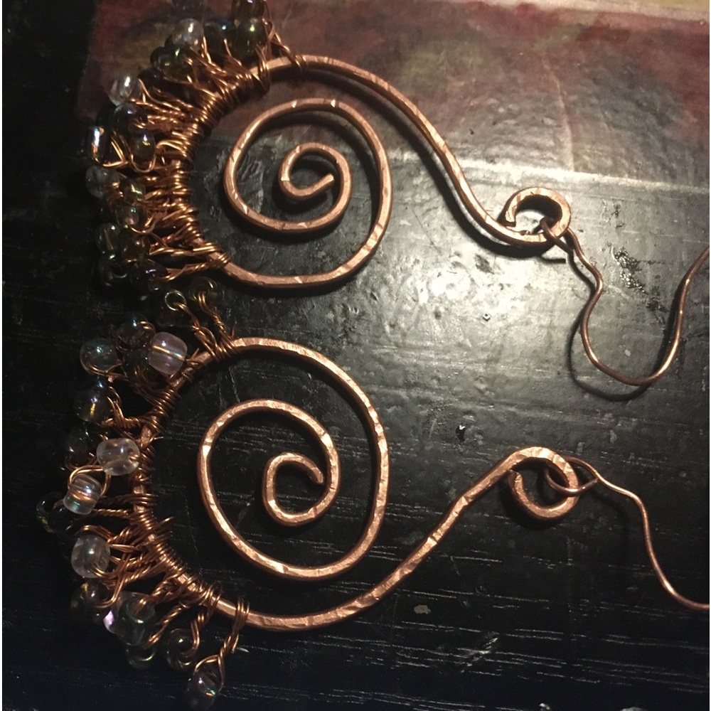 BOGO 50% OFF! Swirled Copper Dangly Beaded Earrings. Handmade - Picture 10 of 10
